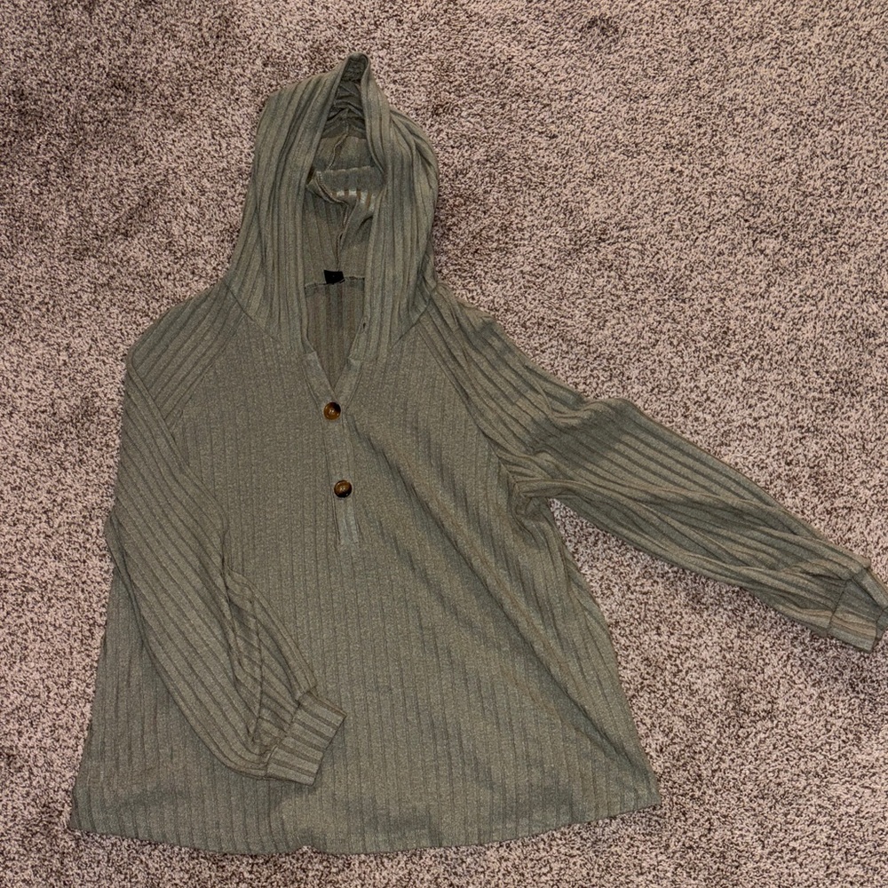 SHEIN Olive Green Ribbed Hoodie Top